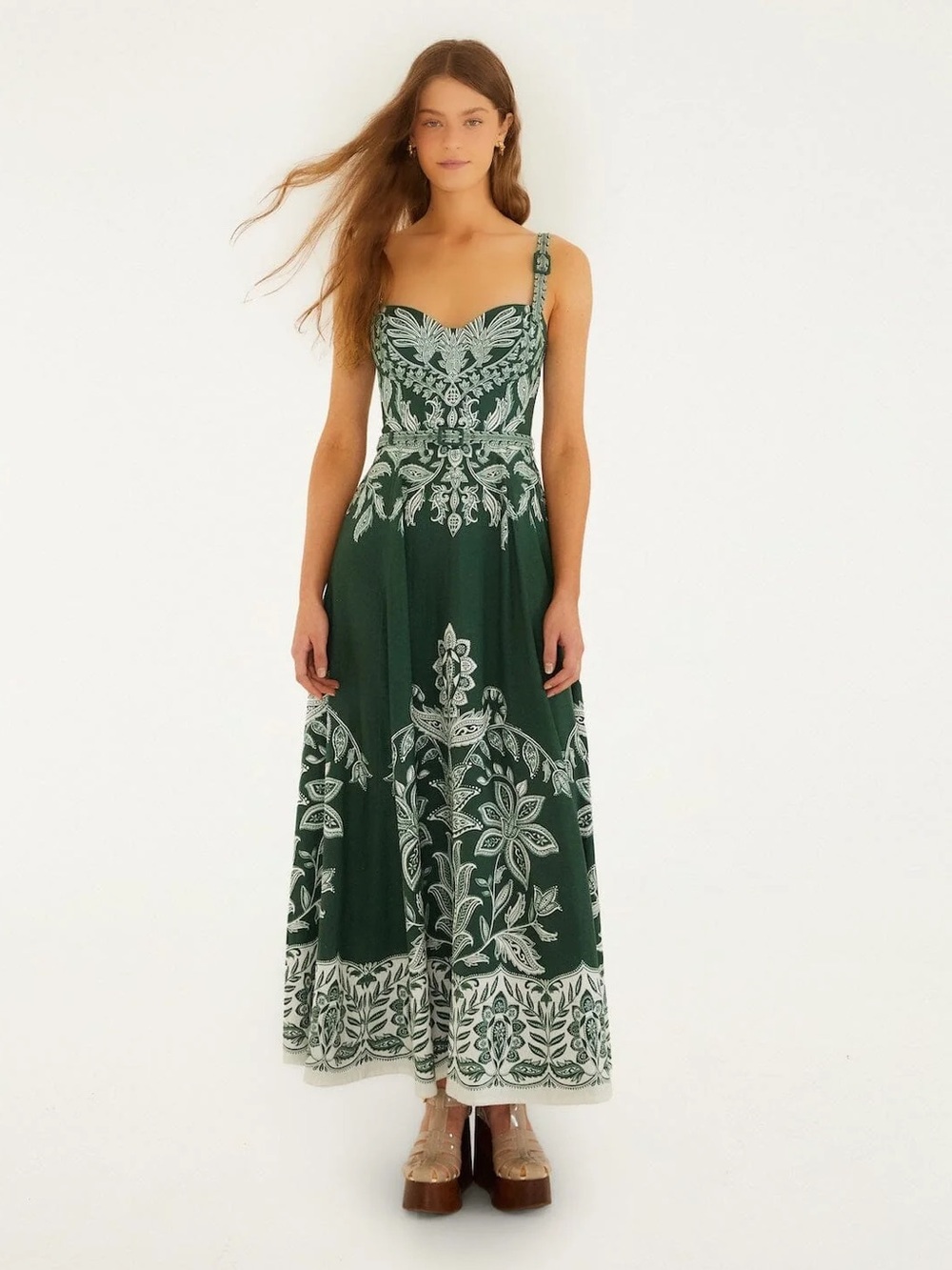 NWOT Farm Rio green Miranda buckles maxi dress